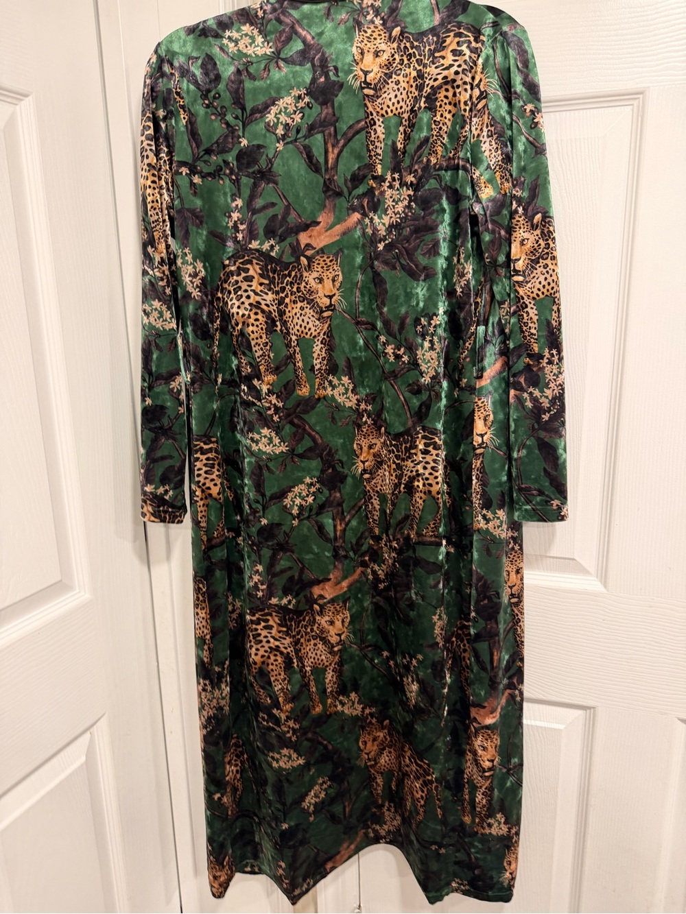 Green and Black Leopard-Print Long Sleeve Open Dress Robe - Picture 4 of 6